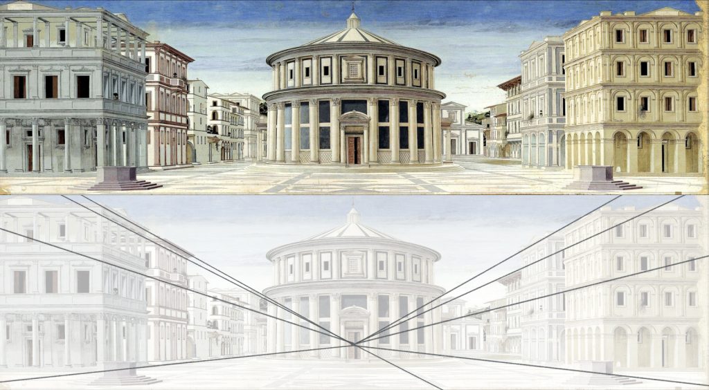 Città Ideale di Urbino con linee della prospettiva lineare