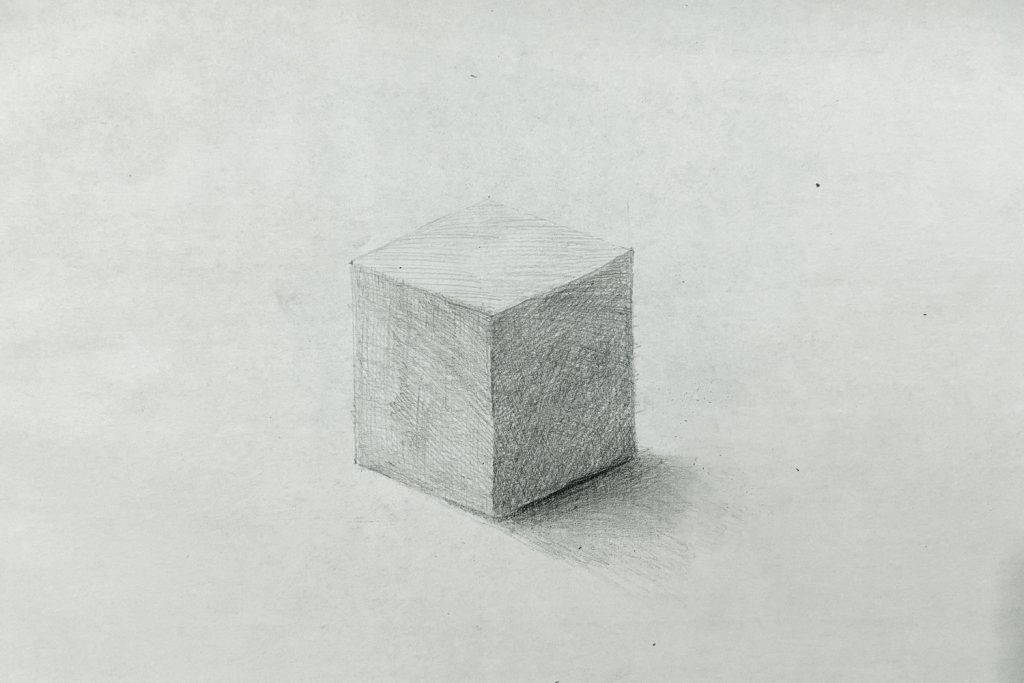 Tecnica dell'ombreggiatura su cubo tridimensionale